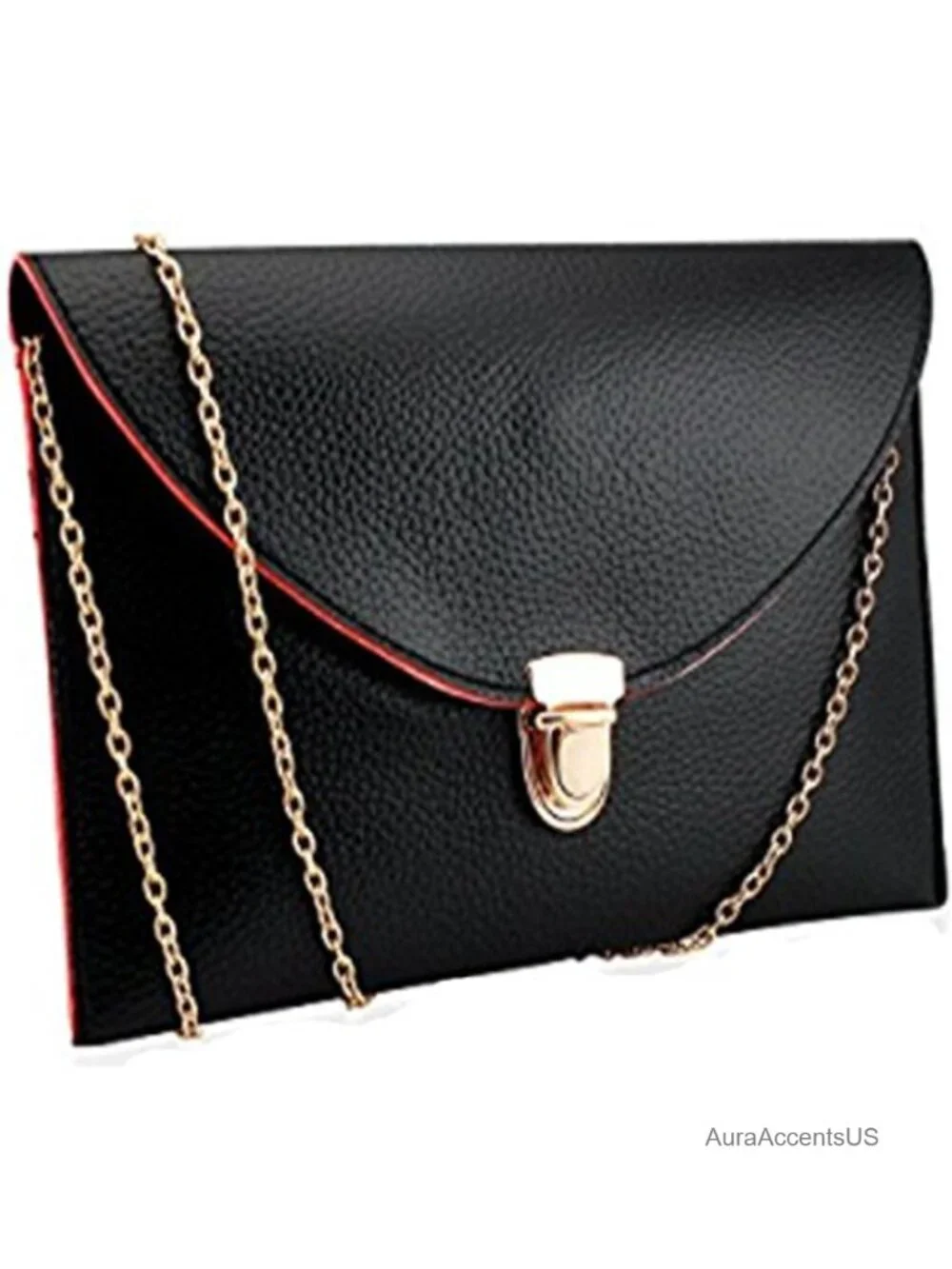 Faux Leather Envelope Clutch Crossbody Bag with Chain Strap